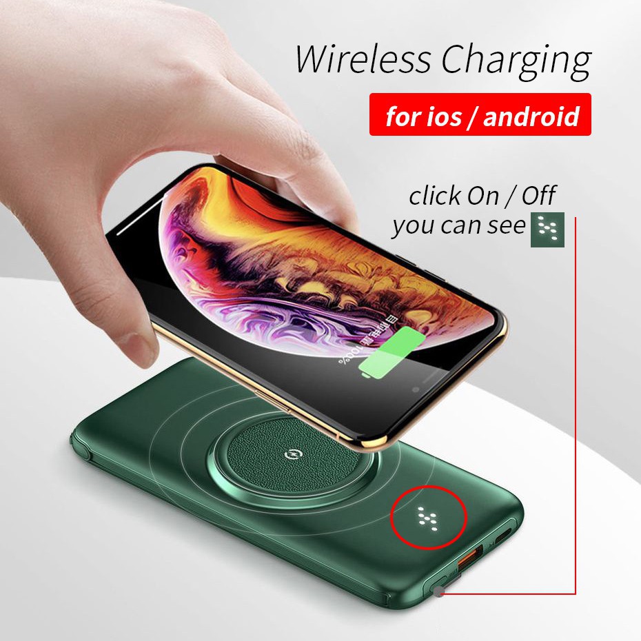 Sạc dự phòng không dây 10000 mAh 20000mAh Qi + cáp Micro / Type C / Lightning chất lượng cao