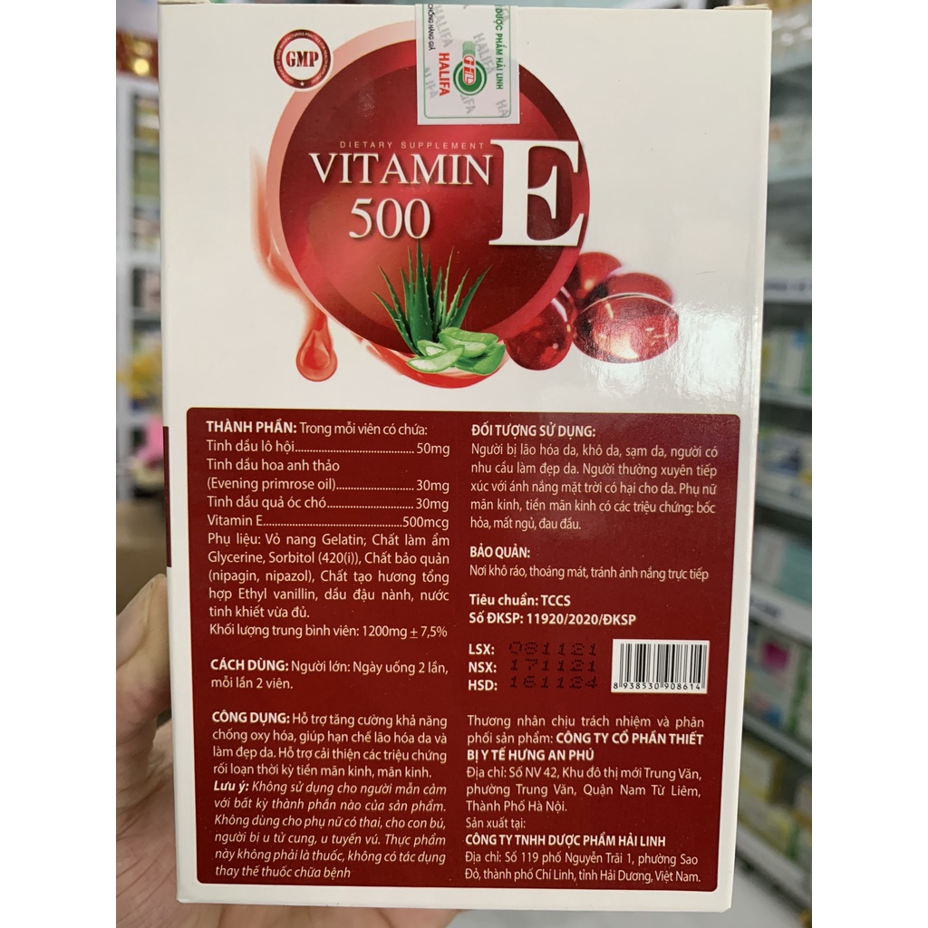 Vitamin E đỏ 500UI, giúp sáng da, căng mịn, chống lão hóa, ngăn ngừa ung thủ da lọ 60 viên- Nhà Thuốc Mỹ Kim