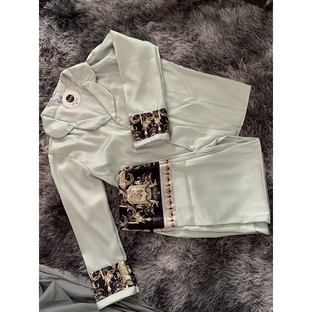 Bộ pizama lụa xanh pastel