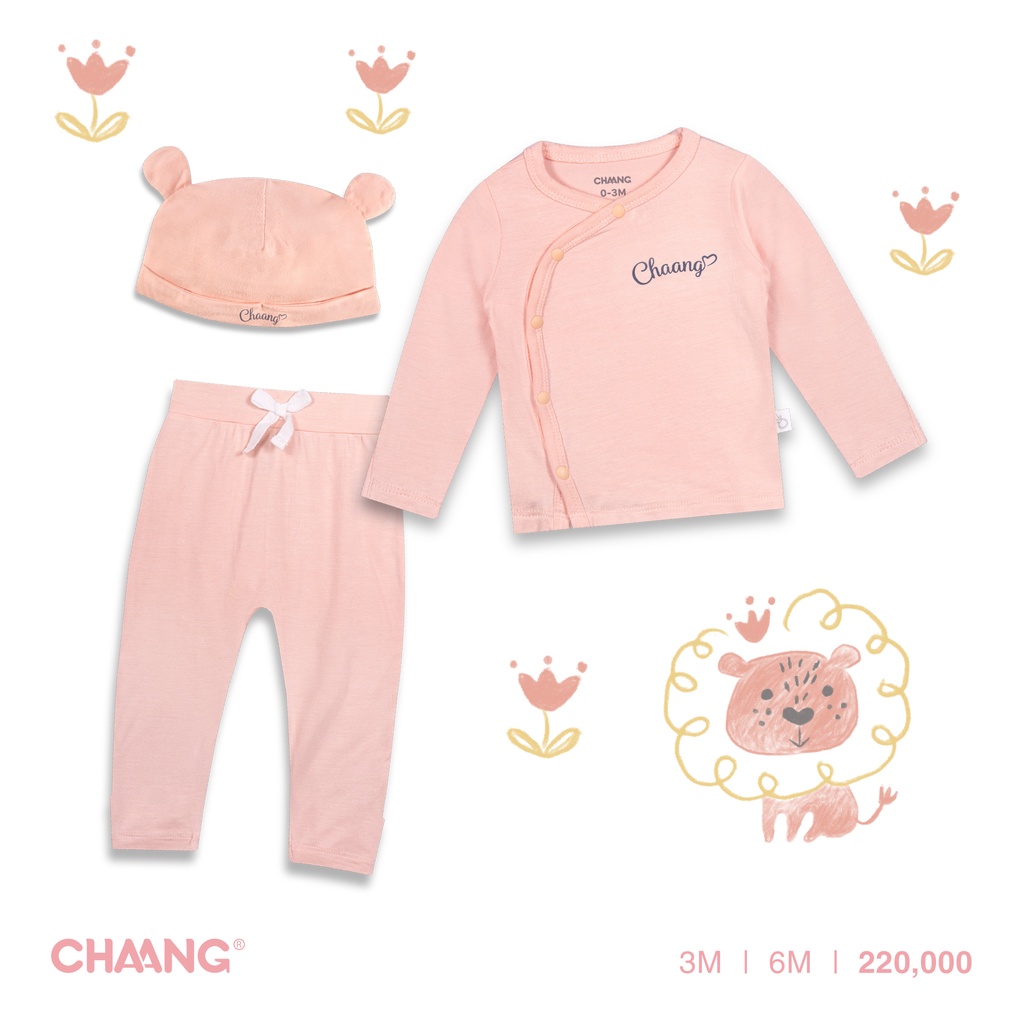 [CHAANG] Set bộ dài cúc chéo kèm mũ cho bé Tigger hồng
