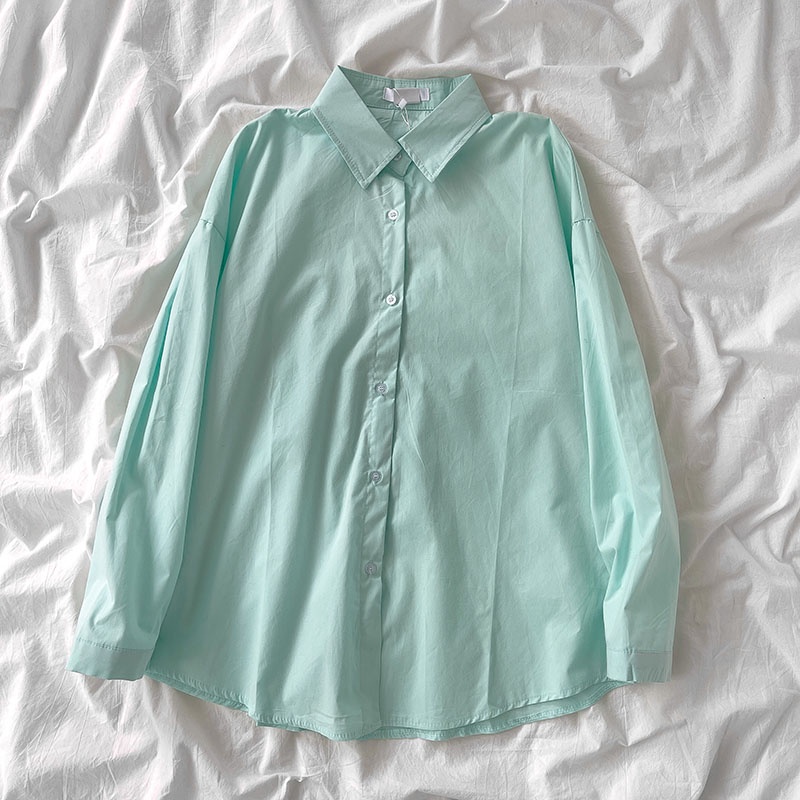 Áo sơ mi nữ dài tay form rộng Hàn Quốc sơ mi trơn nữ công sở Thiết kế tay dài Thời trang
