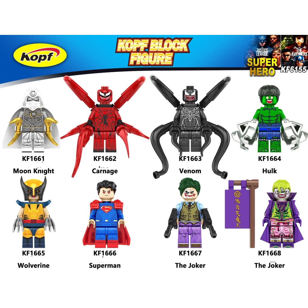 Minifigures Các Mẫu Nhân Vật Siêu Anh Hùng Marvel DC Hulk Joker Venom Carnage Moon Knight KF6155 - Đồ Chơi Lắp Ráp Mini