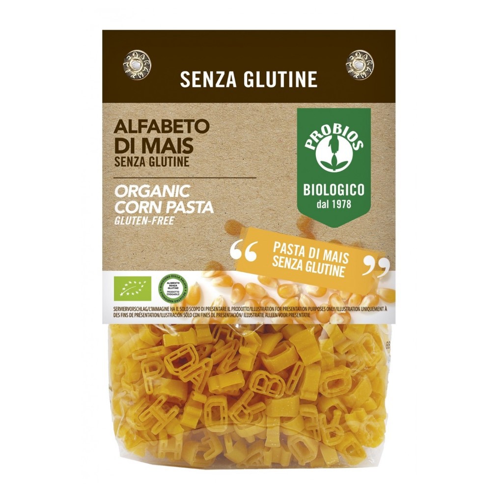 Nui Hữu Cơ Cho Bé Hình Chữ 400g ProBios Organic Corn Pasta Alfabeto Gluten Free