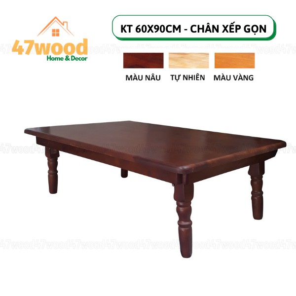 Bàn ăn kiểu nhật chân tiện 60x90cm gỗ cao su - Bàn trà gỗ chân tiện xếp gọn 47wood kích thước 60x90cm