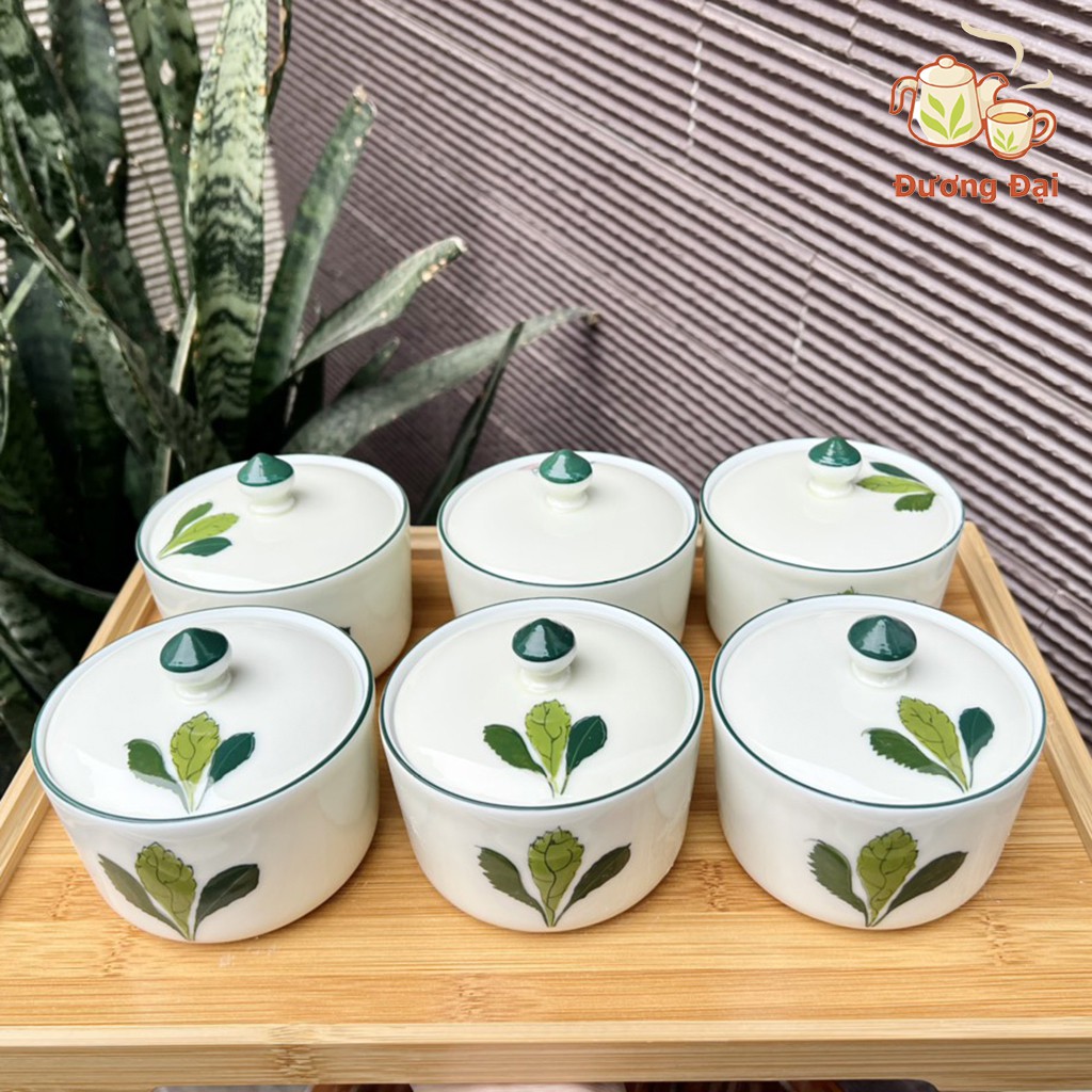 01 hũ đựng mứt sứ men kem họa tiết vẽ tay Gốm Sứ Bát Tràng Đương Đại