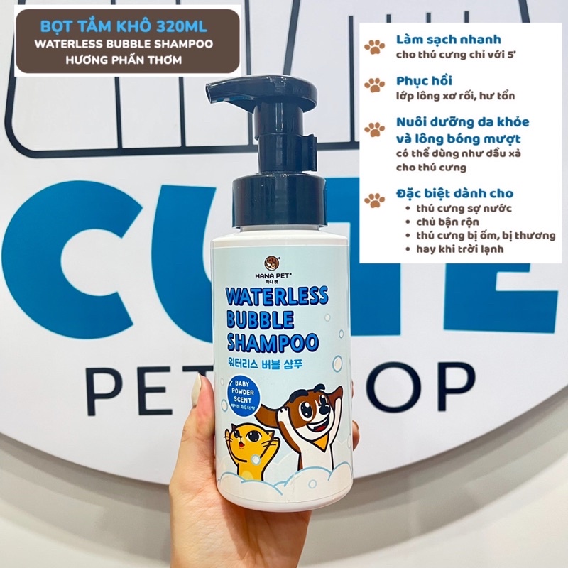 Bọt tắm khô dưỡng lông cho chó, mèo Waterless Bubble Shampoo 320ml