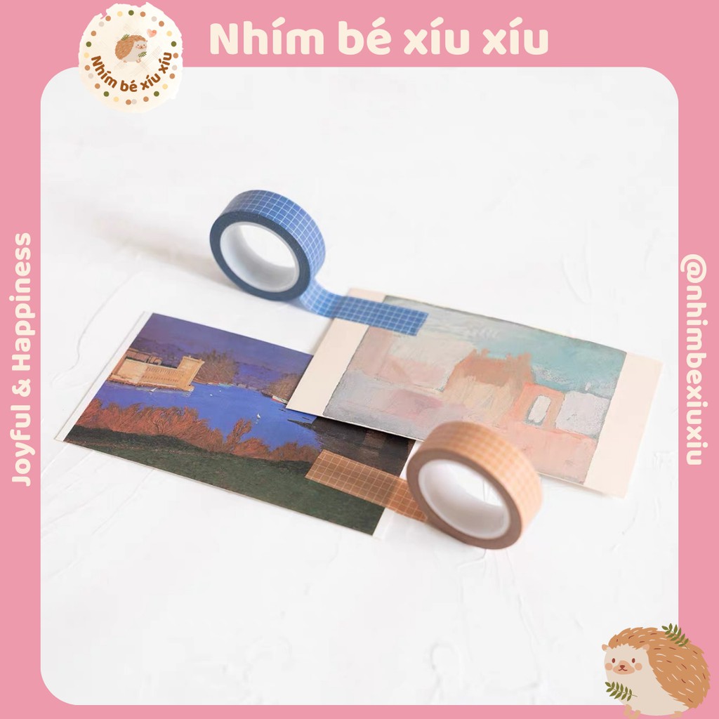 Cuộn washi tape caro 10m băng keo trang trí sổ tay bullet journal VT261