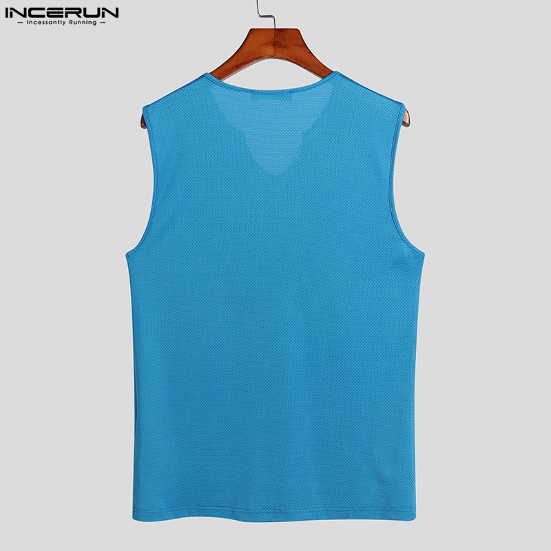 Áo ba lỗ INCERUN cổ chữ V màu trơn thời trang cho nam với 3 màu tùy chọn