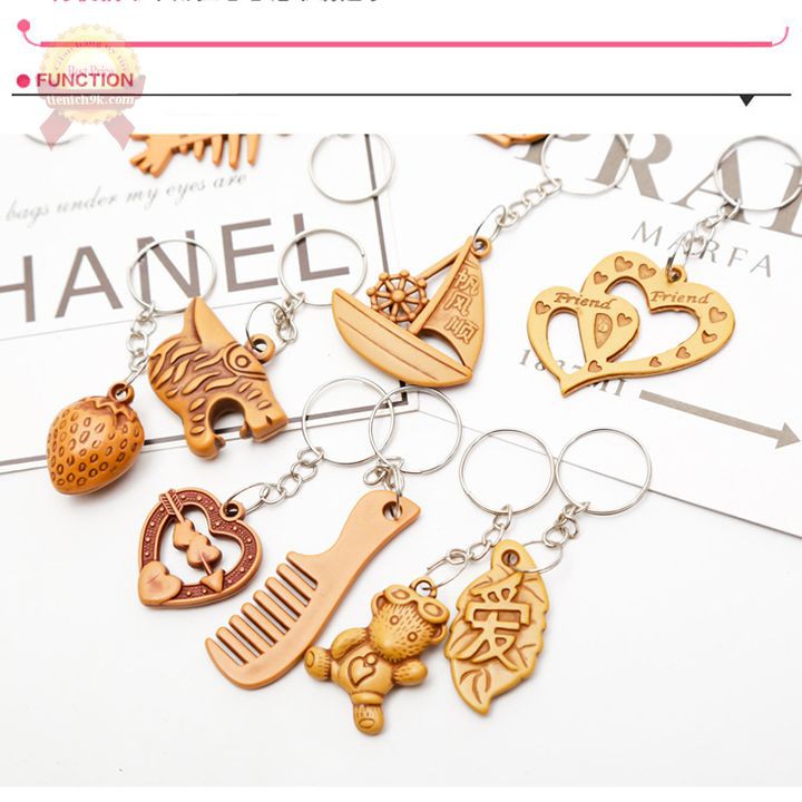 Combo 20 Móc khóa mặt gỗ khuy inox cài chìa khóa