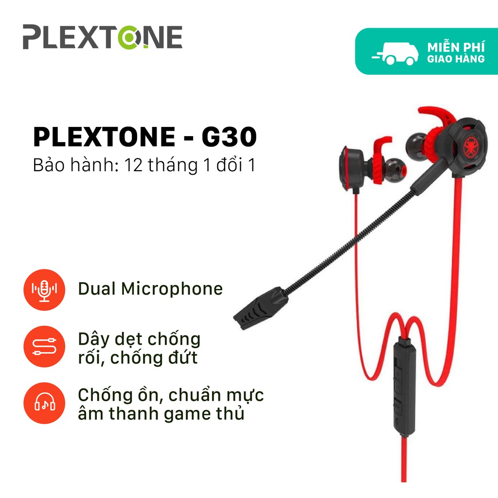 Tai nghe chơi game Plextone G30, dài 1.55m thiết kế mic rời, nhét tai chống ồn dành cho các game thủ