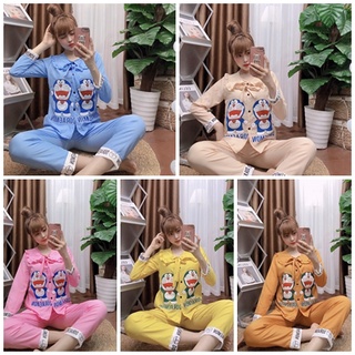 Đồ bộ pijama tay dài phối viền vải kate lụa mềm mịn freesize dưới 57kg