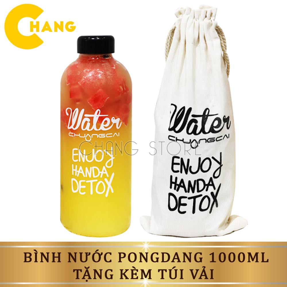 Bình Đựng Nước Water Pongdang Detox 1000ml + Tặng Kèm Túi Vải Dây Rút