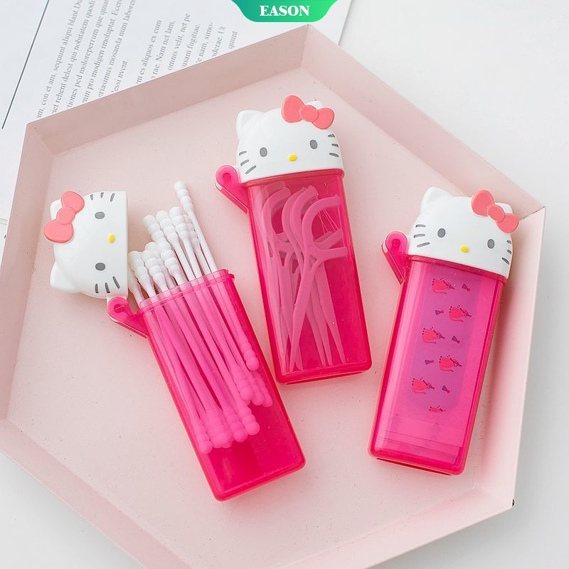 SANRIO Hộp Đựng Tăm Bông cotton Trong Suốt Sức Chứa Lớn Họa Tiết Hoạt Hình Dễ Thương Mang Đi Du Lịch Tiện Lợi