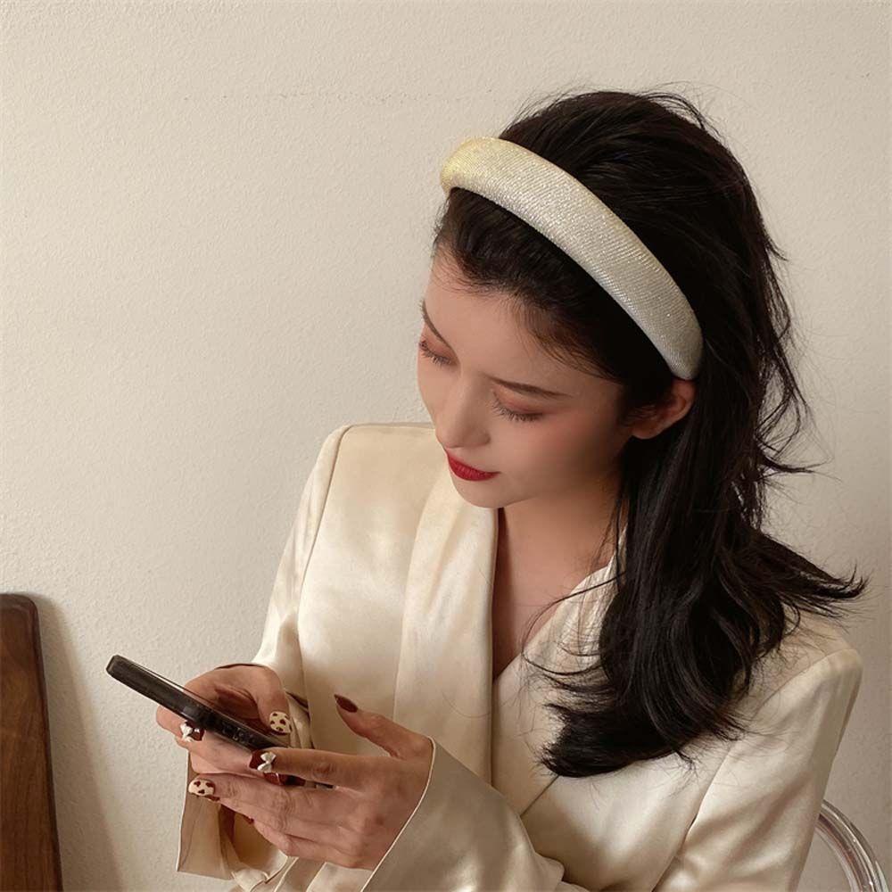 Băng Đô Cài Tóc Bằng Xốp Lụa Bóng Màu Trơn Phong Cách Hàn Quốc Thời Trang