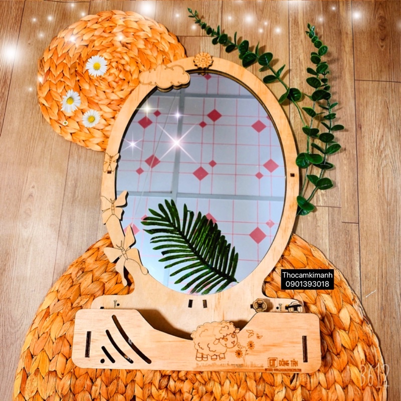 Gương treo tường bằng gỗ Elip Trung chống thấm nước