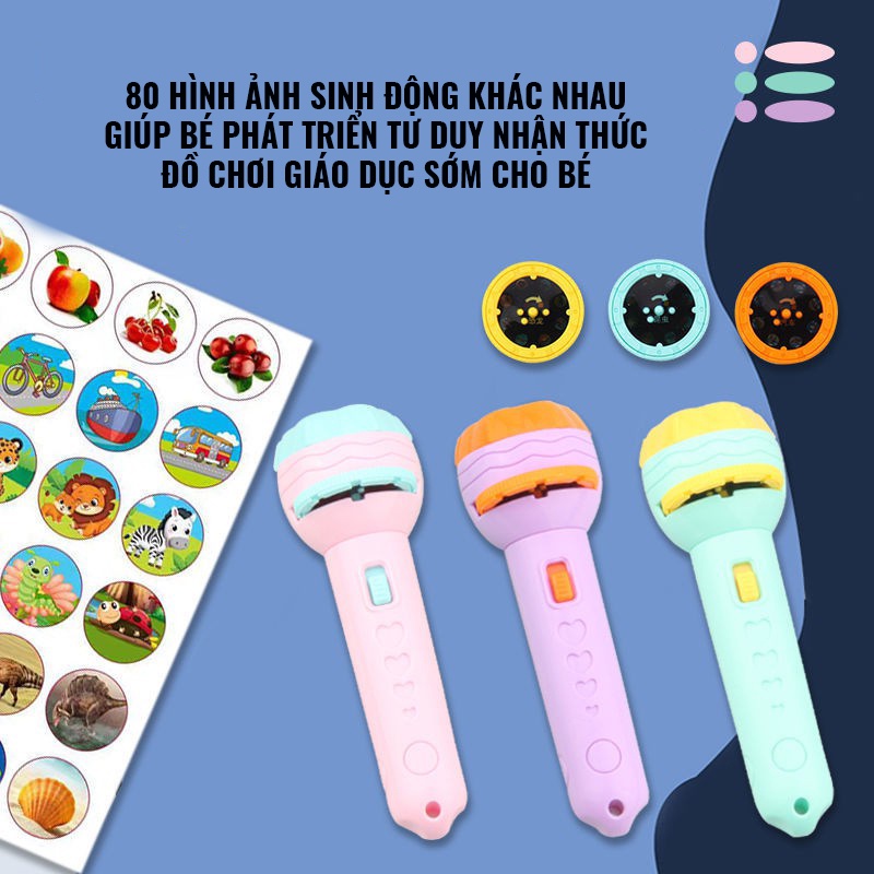 Đồ Chơi Đèn Pin Chiếu Hình cho Bé Nhiều Chủ Để Nhân Vật Hoạt Hình Động Vật dễ thương Giúp phát triển nhận thức &amp; tư duy