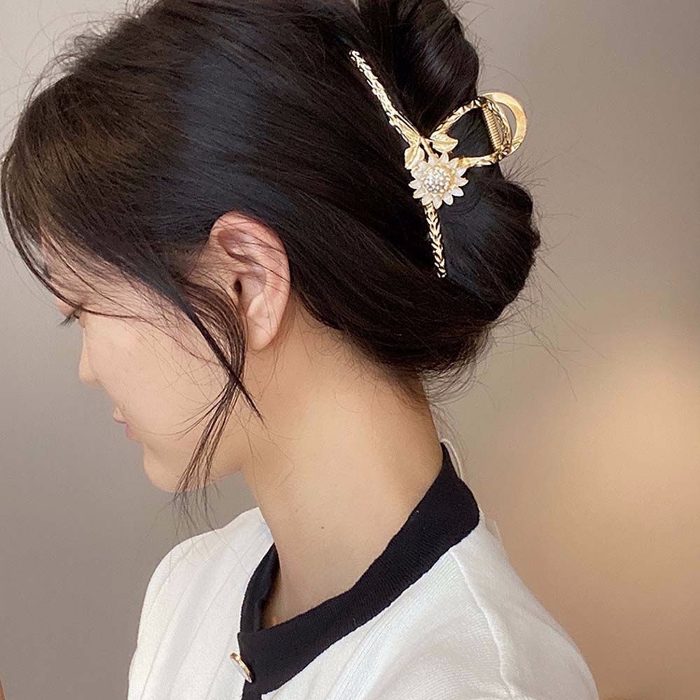 Kẹp Tóc Kim Loại Hình Hoa Hướng Dương Đính Đá Nhiều Màu Phong Cách Hàn Quốc Thanh Lịch Cho Nữ