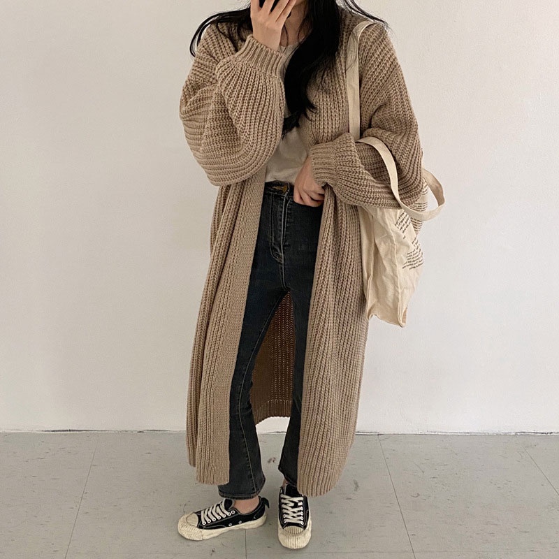 Áo khoác cardigan YEYA dệt kim dáng dài dáng rộng thời trang cổ điển cho nữ