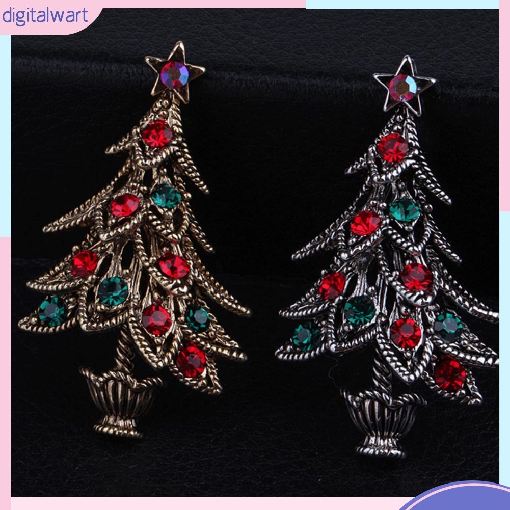 Ghim cài áo hình cây thông đính đá phong cách vintage