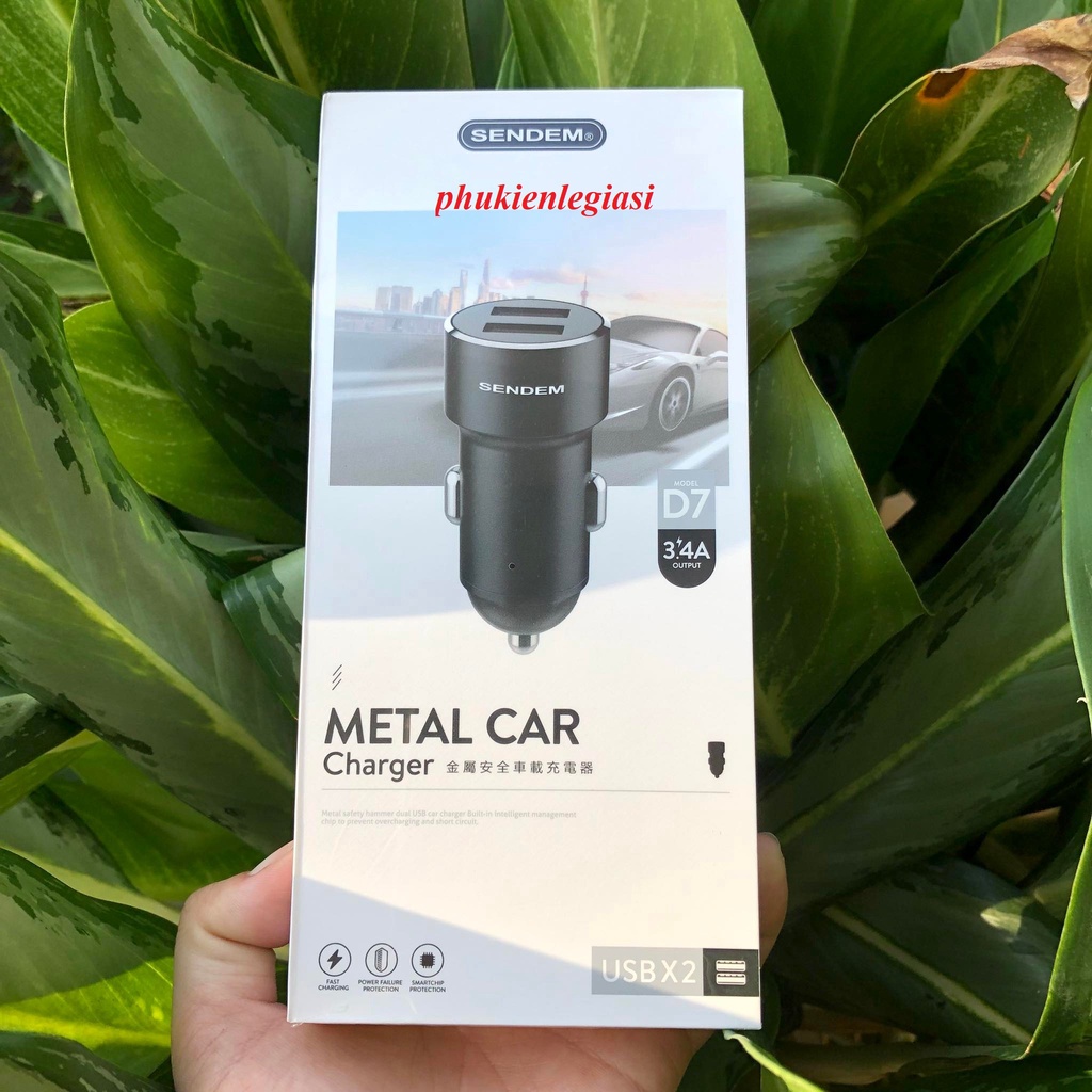 Cốc sạc Oto 2 cổng usb Sendem D7 dòng max 3.4A bảo hành 1 năm