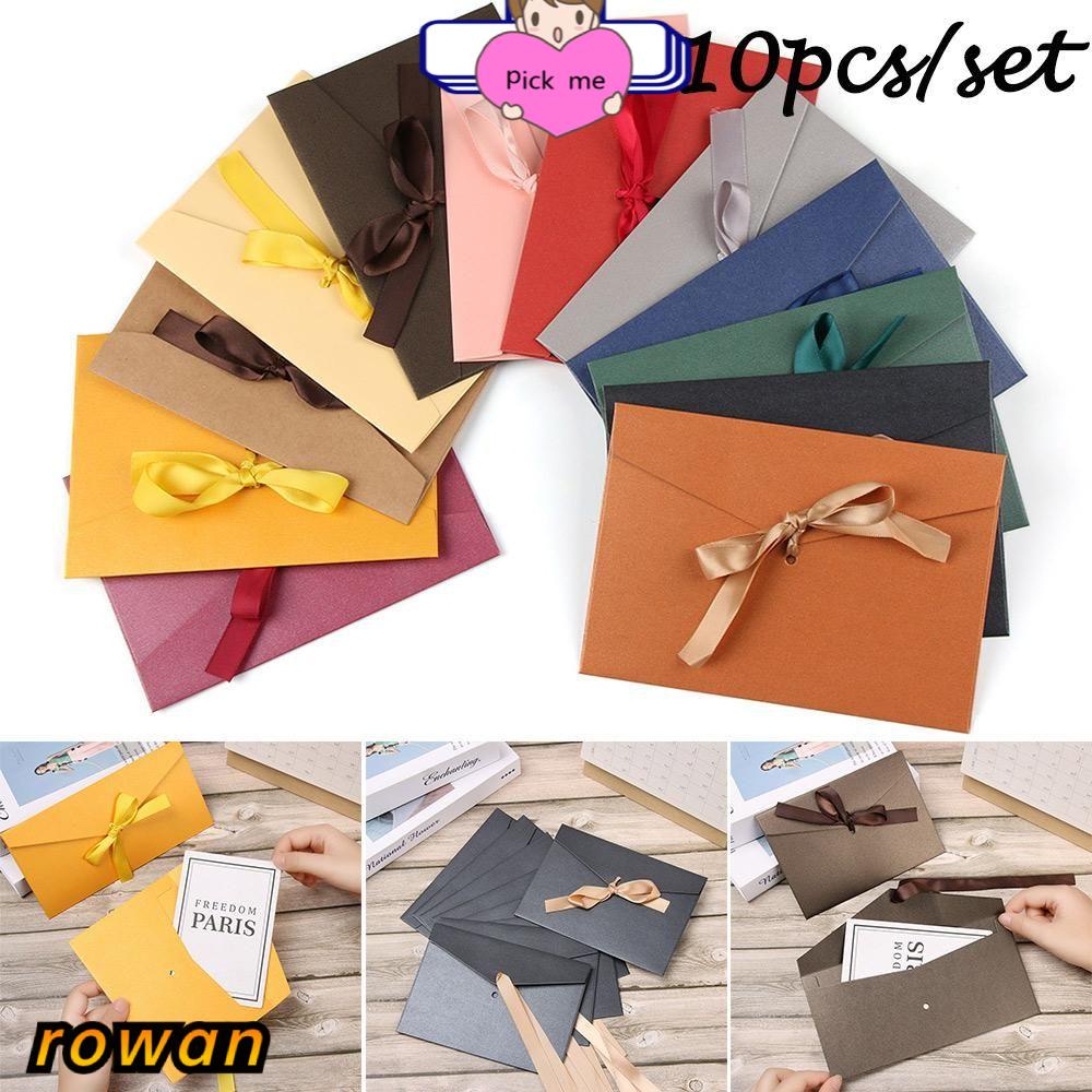 Bộ 10 phong bì ruy băng đính nơ chất liệu giấy ngọc trai màu tùy chọn thích hợp dùng mời đám cưới / thiệp chúc mừng