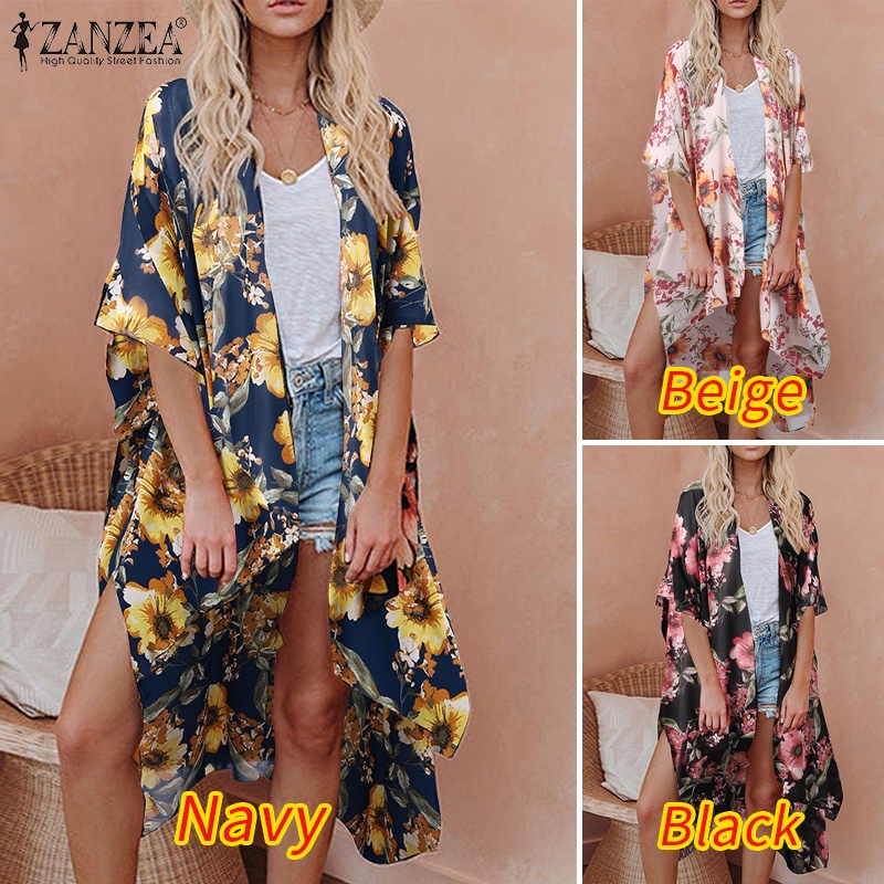 Áo khoác cardigan ZANZEA tay lửng in họa tiết hoa thời trang dành cho nữ