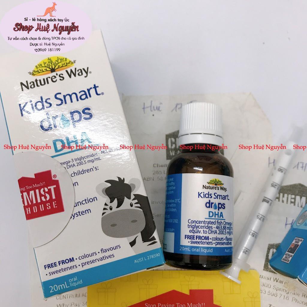 DHA Nature's Way Kids Smart Drops, giúp bé phát triển trí não thông minh, nhanh biết nói, siro Dha Úc lọ 20ml