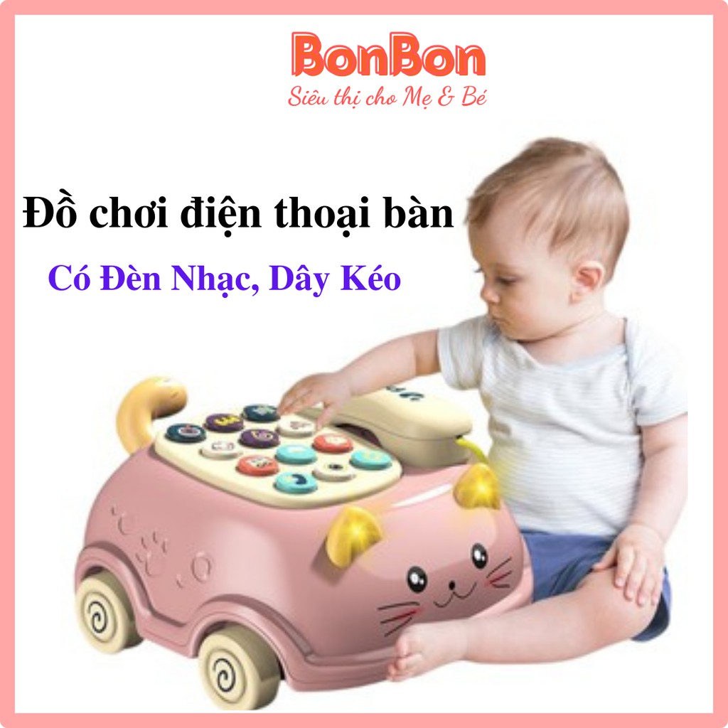 Đồ Chơi Điện Thoại Bàn Mô Hình Ô Tô Con Mèo Có Nhạc Có Đèn Cho Bé Yêu