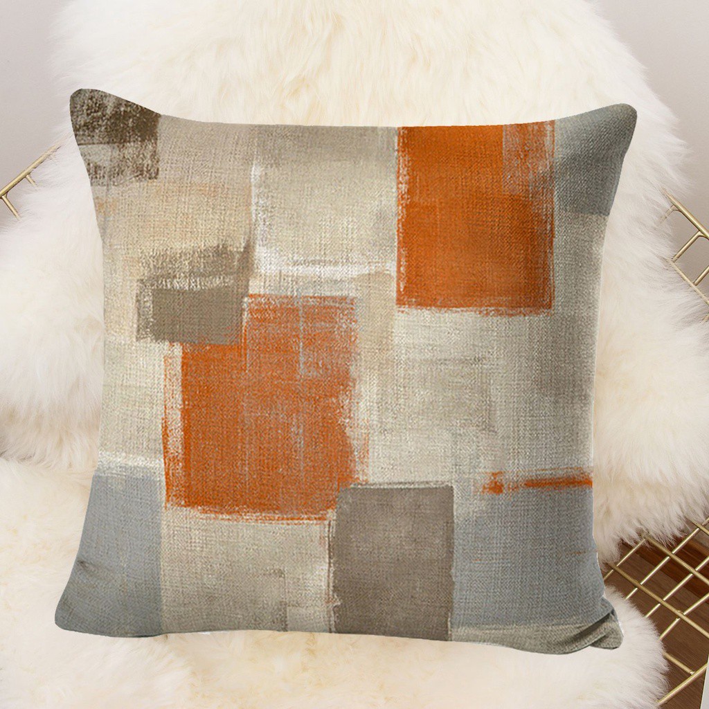 ❤LANSEL❤ 18x18inch Fashion Throw Pillow Cases Linen Abstract Paint Art Pillow Covers Farmhouse Style Home Decor Orange Gray Brown Modern Sofa Cushion