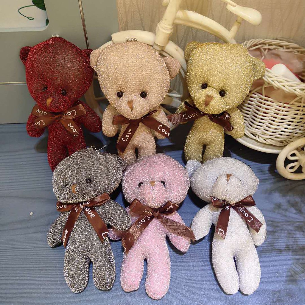 Gấu bông móc khóa teddy vải kim tuyến lấp lánh hàng cao cấp 11cm