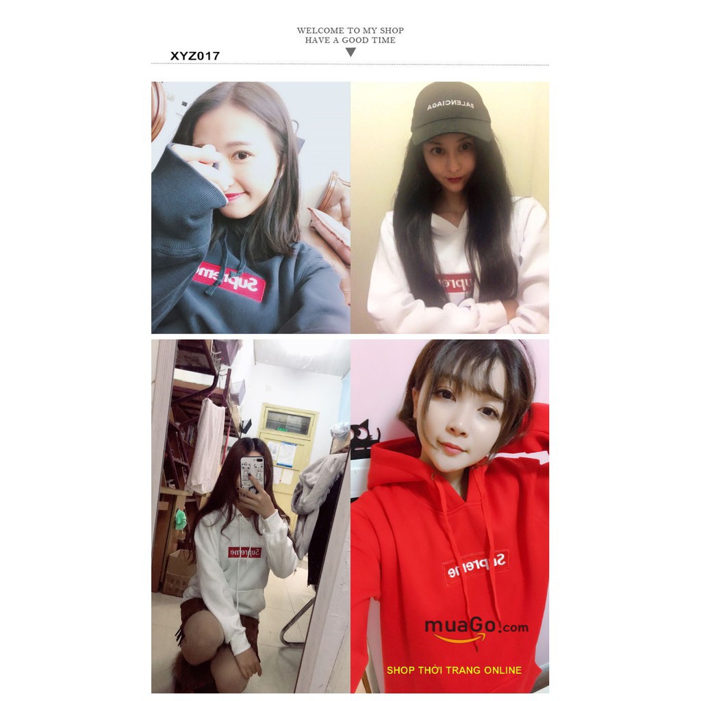 Áo Hoodie nữ tay dài, Áo khoác nỉ nữ đẹp trơn Superme màu Đen, Trắng, Xám, Đỏ - XYZ017