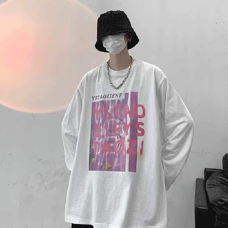 Áo Thun Tay Dài Dáng Rộng In Chữ Phong Cách Hàn Quốc Thời Trang Cho Nam Và Nữ size M-5XL