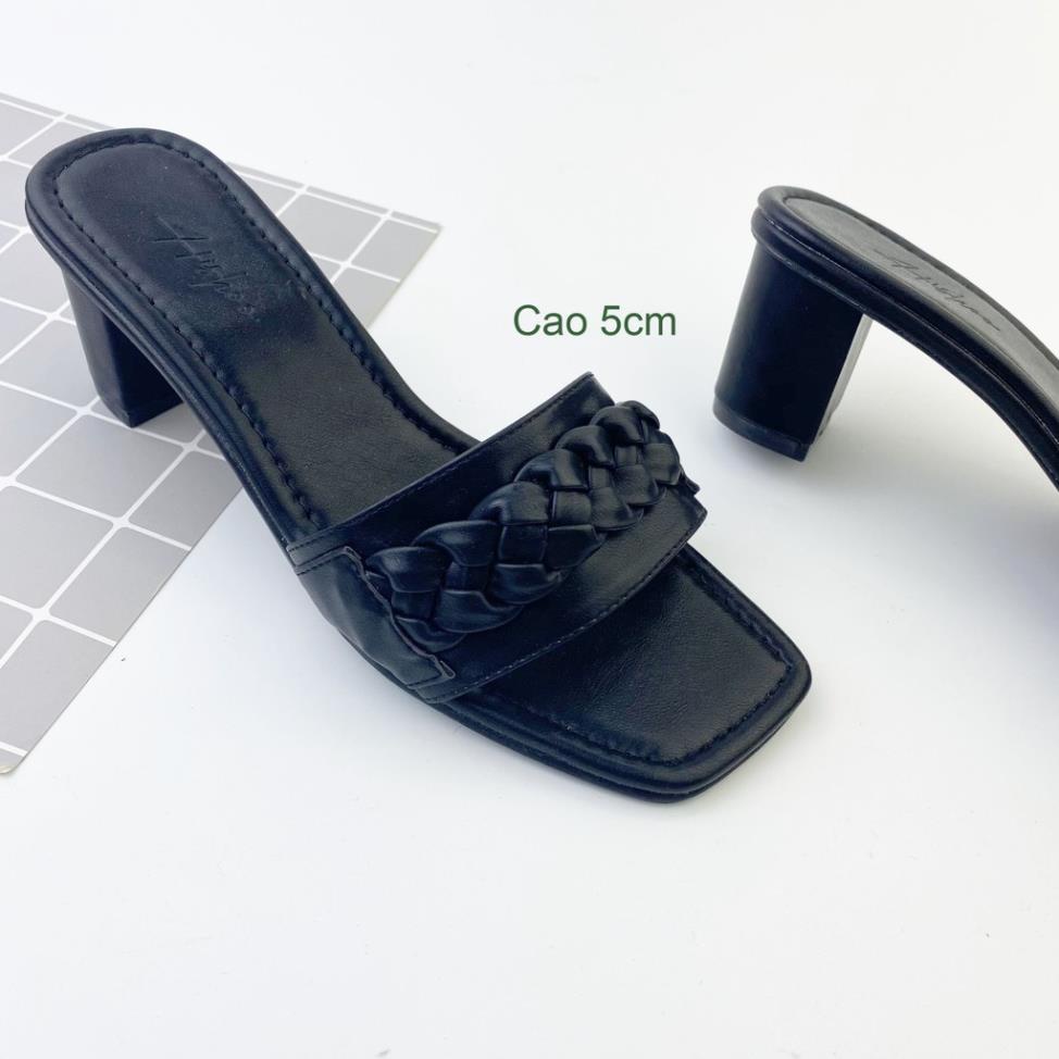 Dép cao gót nữ đế vuông dáng guốc sandal cao 5 phân quai ngang thời trang chính hãng HISHOO S054 .