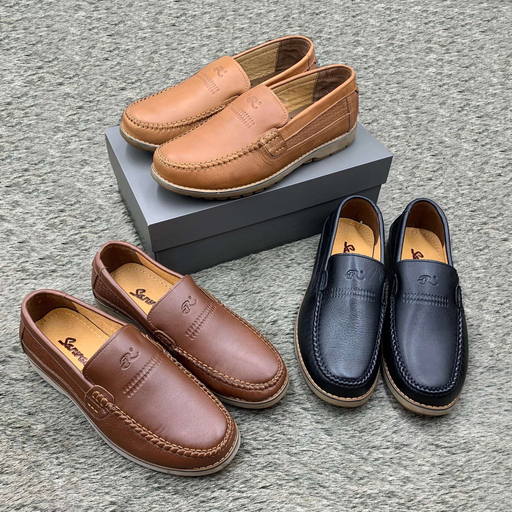 Giầy lười nam da bò mềm đế cao su siêu bền