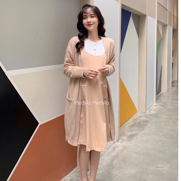 MEDYLA Áo Cardigan dáng dài thu đông dày dặn CDG