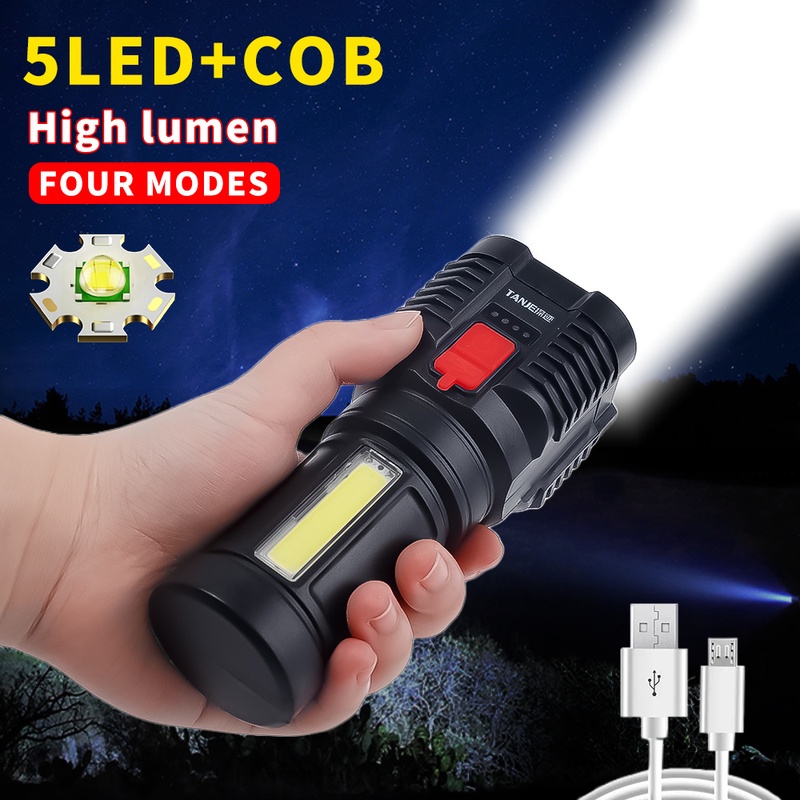 Đèn Pin 5 Bóng Led 4 Chế Độ Sáng Chống Thấm Nước Có Thể Sạc Lại Bằng Cổng USB Dùng Cho Trường Hợp Khẩn Cấp