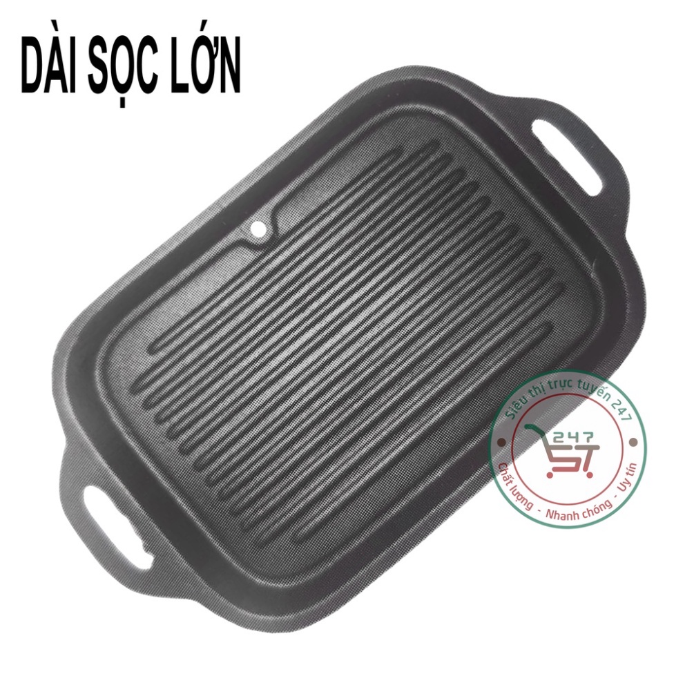 Khay nướng thịt BBQ Hàn Quốc nhôm dài sọc lớn 39x24 chống dính bếp ga không khói đa năng tiện dụng