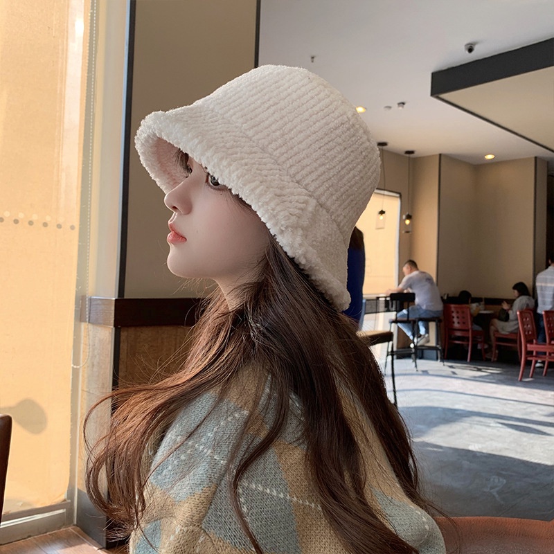 Mũ lông cừu giữ ấm màu sắc đơn giản phong cách Nhật Bản dành cho bạn nữ