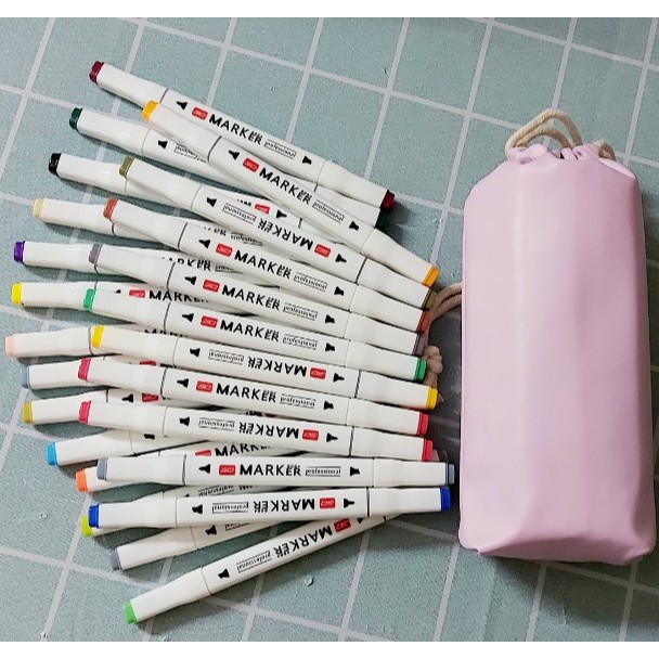 Túi 24 bút dạ màu MARKER hai đầu, bút lông màu 24 màu thỏa sức lựa chọn
