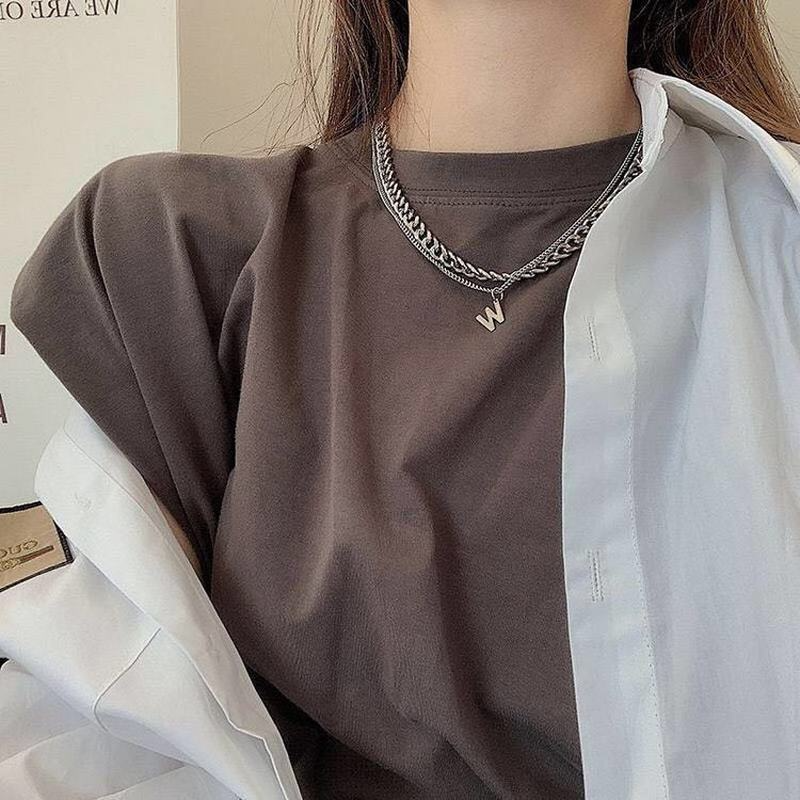 Dây chuyền choker hai lớp mặt chữ W phong cách Hàn Quốc
