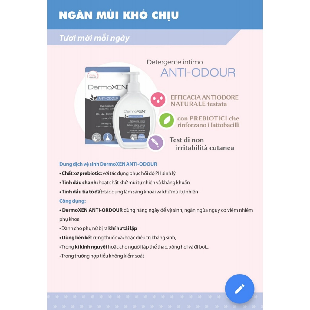 Dung dịch vệ sinh nữ Dermoxen ANTI ODOUR – Hỗ trợ giảm viêm ngứa, khử mùi hôi, phù hợp cho người tập thể thao
