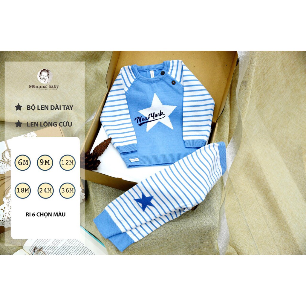 Bộ quần áo len lông cừu cài vai Momma baby cho bé trai/bé gái từ 6 tháng đến 3 tuổi