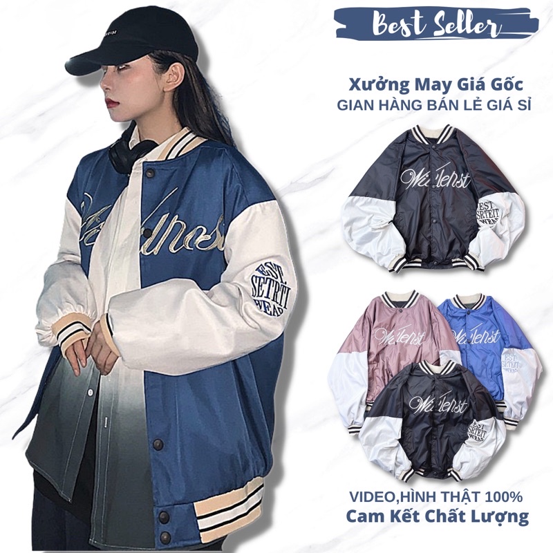 Áo khoác bomber nam nữ form rộng tay phồng cánh dơi hàng quảng châu áo gió unisex THÊU WIUVERST - XMBD 2260