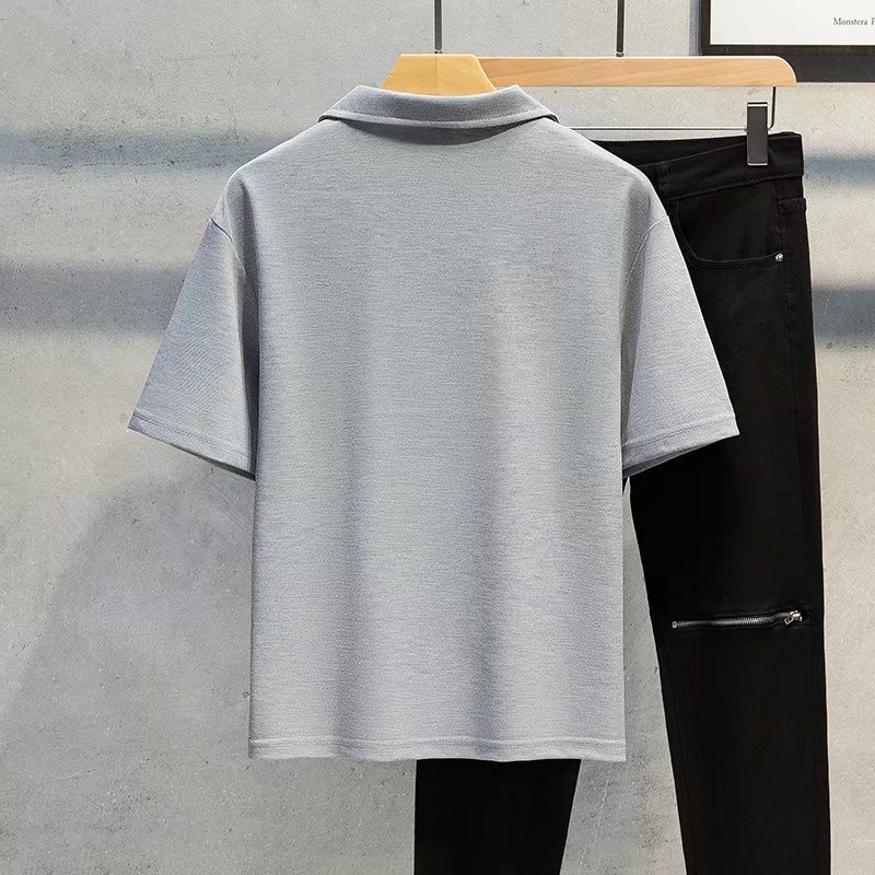 Áo Thun POLO Ngắn Tay Cổ Chữ V Màu Trơn Thời Trang Hàn Quốc Size M-3XL