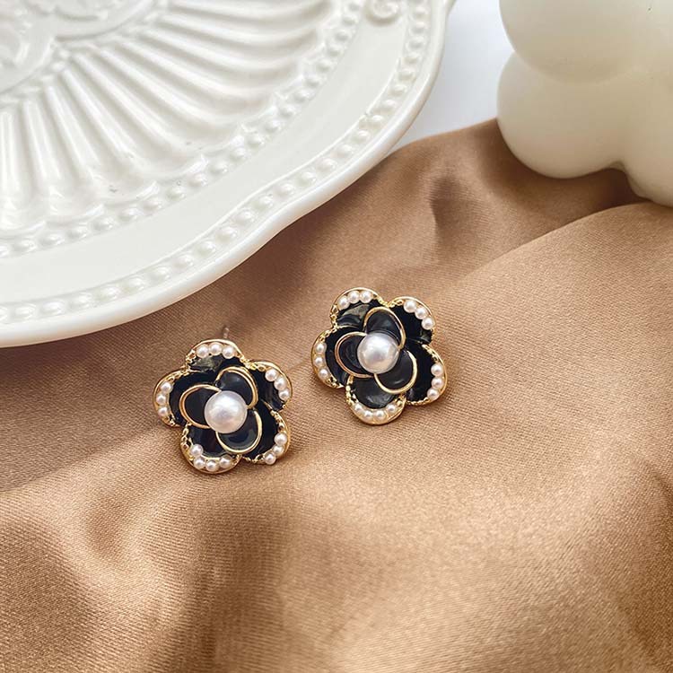 Khuyên tai kẹp không bấm lỗ chốt cố định K238 bằng hợp kim mạ vàng hình bông hoa gắn hạt trai dáng ngắn Leous
