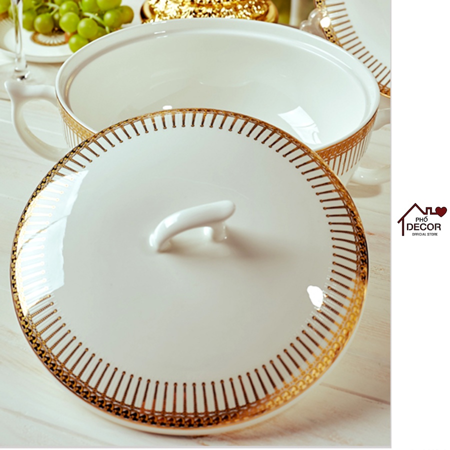 Bộ Chén Bát Đĩa Phố Decor Chất Liệu Sứ Xương Cao Cấp Men Sáng 60 Chi Tiết