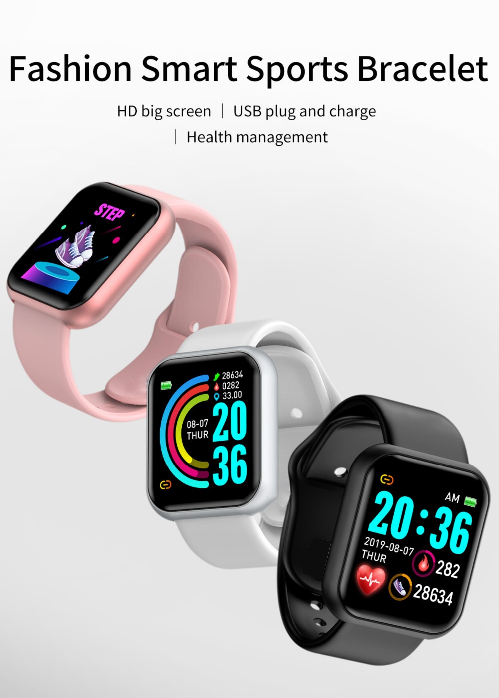 Đồng hồ thông minh D20 đo huyết áp theo dõi thể thao tương thích với Apple Xiaomi Android