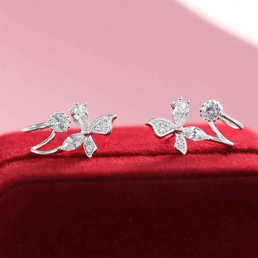 Bông tai bạc đeo vành tai cho nữ kiểu dáng cánh bướm, khuyên tai nữ bạc ta 925 sáng đẹp