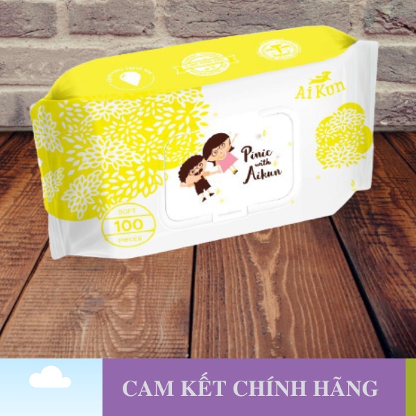 Khăn ướt Aiko 100 Tờ Kháng Khuẩn Không Mùi An Toàn Cho Da Bé Chính Hãng