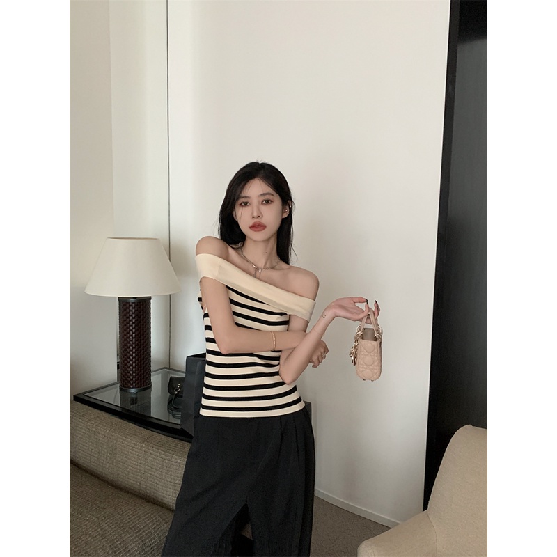 Áo Thun Tay Ngắn Hở Rốn Họa Tiết Kẻ Sọc Thời Trang Phong Cách Hàn Quốc Cho Nữ